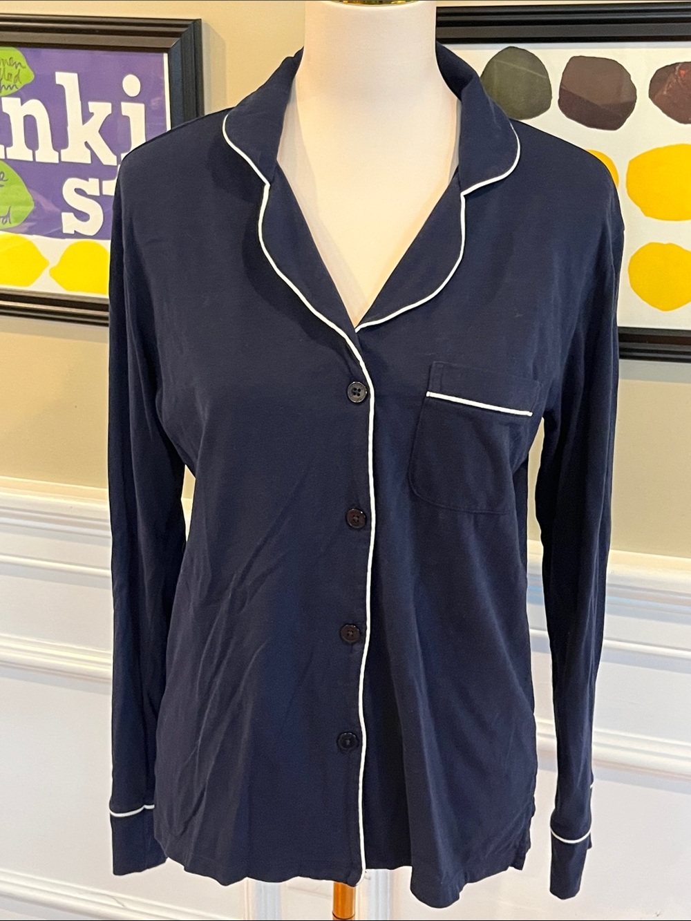 Women's Pima Pajama Set in Navy - Picture 3 of 15